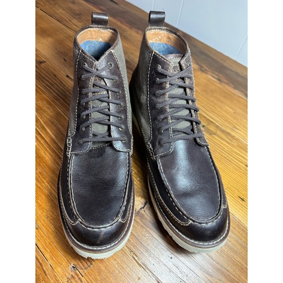 Lucky‎ Brand Men's Brown Leather + Canvas Moc Toe Lace Up Work Style Boots 10.5 - Picture 7 of 12